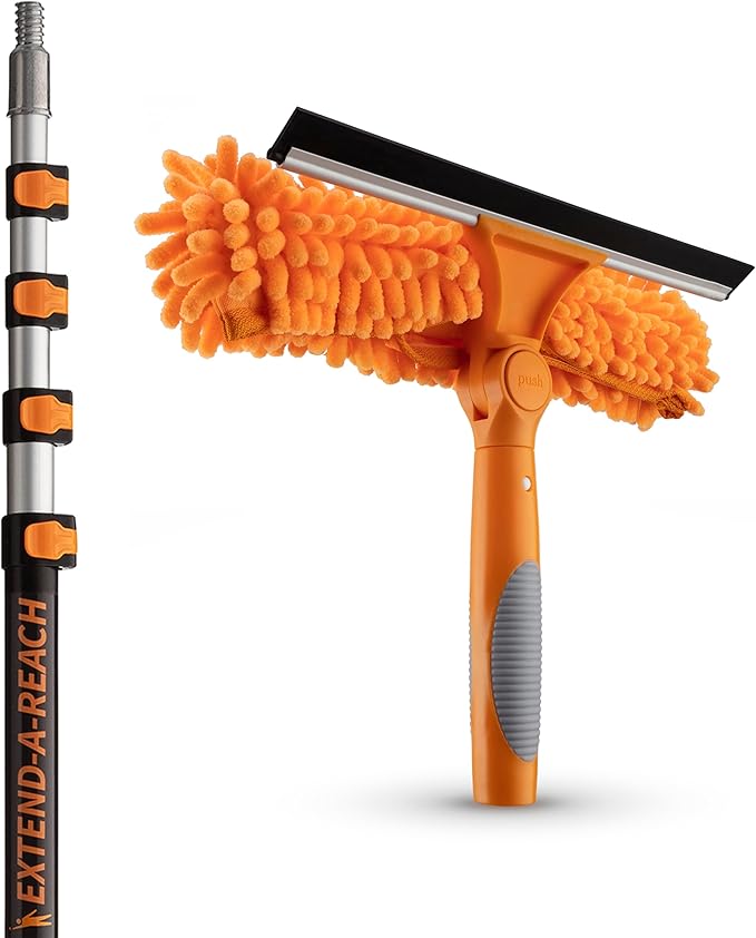 5-18 ft Window Washing Kit (24+ Foot Reach) // Window Cleaning Tool &amp Window Washer Squeegee with Telescopic Extension Pole // Best Indoor Outdoor Equipment