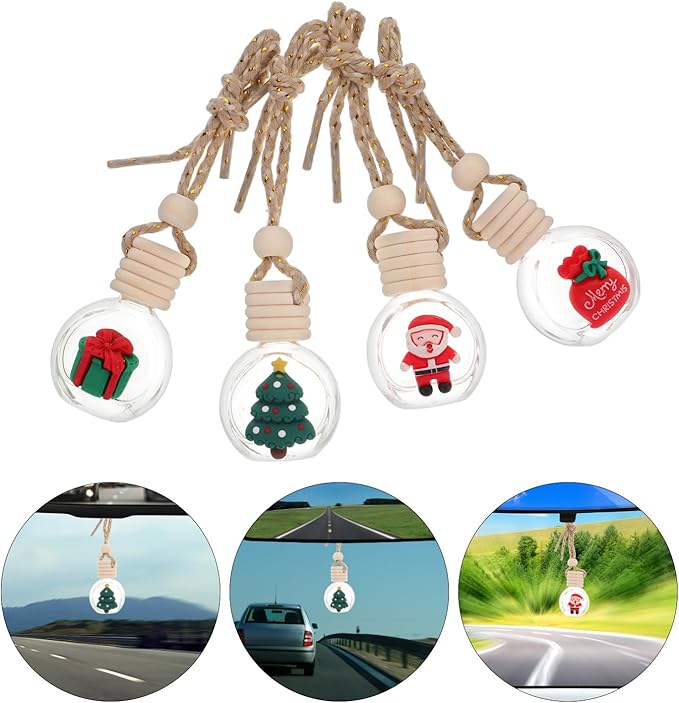 20 Pcs Hanging Car Air Freshener Diffuser Bottles Empty Glass Perfume Essential Oil Bottle Christmas Car Air Freshener Clear Diffuser Pendant for Holiday Decoration