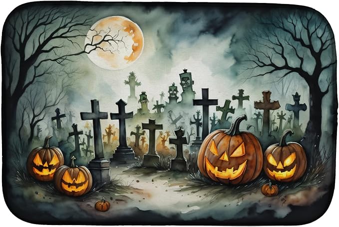 Caroline's Treasures DAC2216DDM Graveyard Spooky Halloween Dish Drying Mat Absorbent Dish Drying Mat Pad for Kitchen Counter Dish Drainer Mat for Countertop 14 x 21 Multicolor