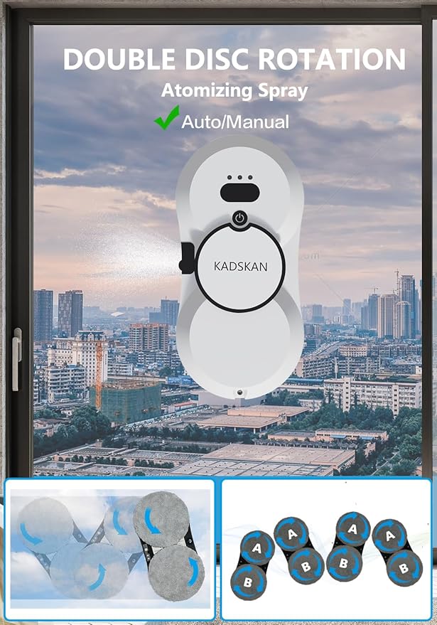 Window Cleaning Robot Automatic Window Cleaner with Water Spray for Windows/Tiles/Class Door Inside/Outside 5600Pa Suction Power 3.0 Path Planning Remote Control