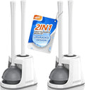Toilet Plunger and Brush Bowl Brush and Heavy Duty Toilet Plunger Set with Ventilated Holder 2-in-1 Toilet Brush and Plunger Combo for Bathroom Cleaning (2 White)