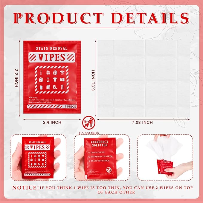 Timgle 200 Pcs Stain Remover Wipes Individual Wrapped Wipes Stain Remover Mini for Clothes Fabric Laundry Carpet Messy Eater Car Seat Upholster Clean (Red)