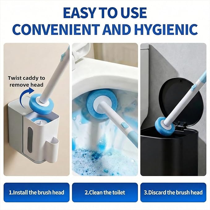 2-in-1 Toilet Cleaning Kit: Disposable Toilet Brush with 24 Refills &amp Pumice Stone Scrubber with 4 Stones Wall Mounted Holder No-Touch Cleaning for Toilets Sink