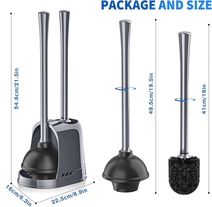 Toilet Plunger and Brush2 Pack Bowl Brush and Heavy Duty Toilet Plunger Set with Ventilated Holder 2-in-1 Toilet Brush and Plunger Combo for 5.3-inch Toilet DrainBathroom Cleaning