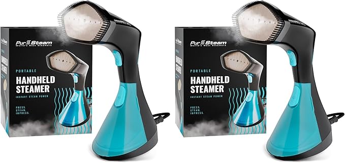 PurSteam Handheld Garment Steamer for Clothes – Powerful Wrinkle Remover with 3 Steam Settings Large Removable Water Tank and Fast Heat-Up – Portable Fabric Steamer for Home &amp Travel (Pack of 2)