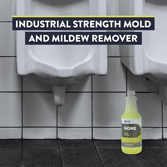 GONE Instant Mold &amp Mildew Remover - 12.5% Bleach Industrial-Strength Cleaner Stain Removal on Shower Siding Bathroom Tile Grout Trim Boats and Outdoor Furniture 1-Quart Spray Bottle