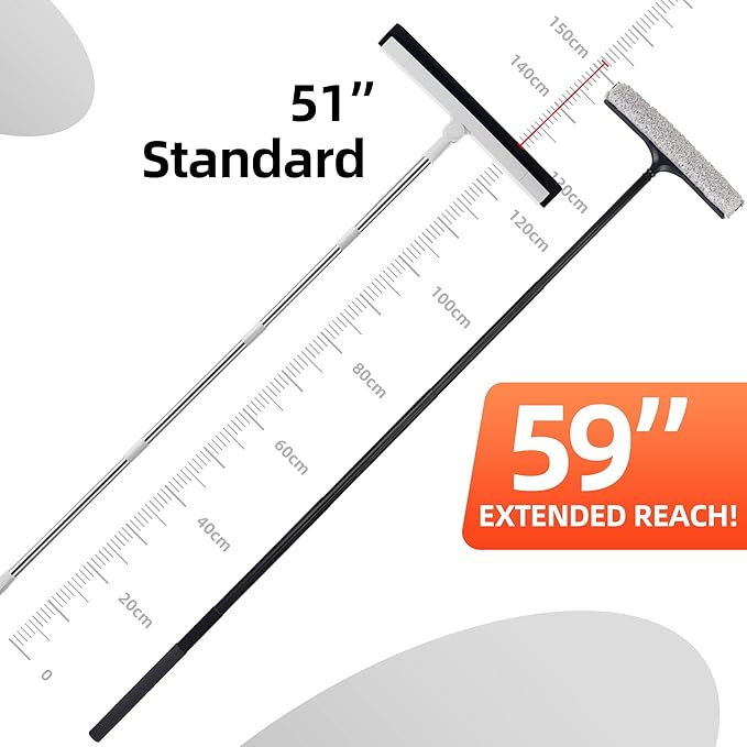 Window Squeegee with Flip-Head Shower Squeegee 16-59 Long Handle Telescopic Pole &amp 30% Thicker Blade Shower Squeegee for Glass Doors Shower Car Windows Bathroom