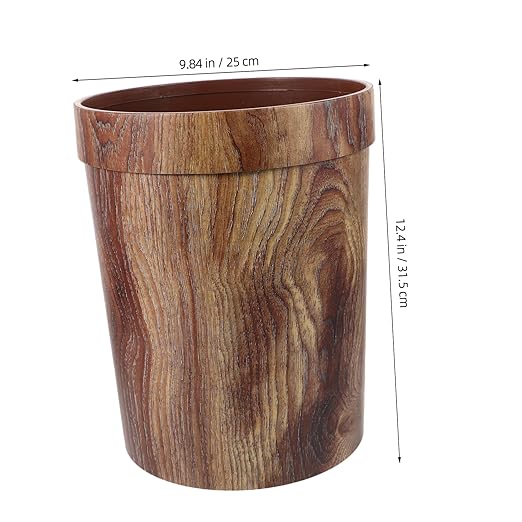 Elegant Swing Lid Trash Can Classic Wood Grain Bin for Kitchen Living Room Home Office