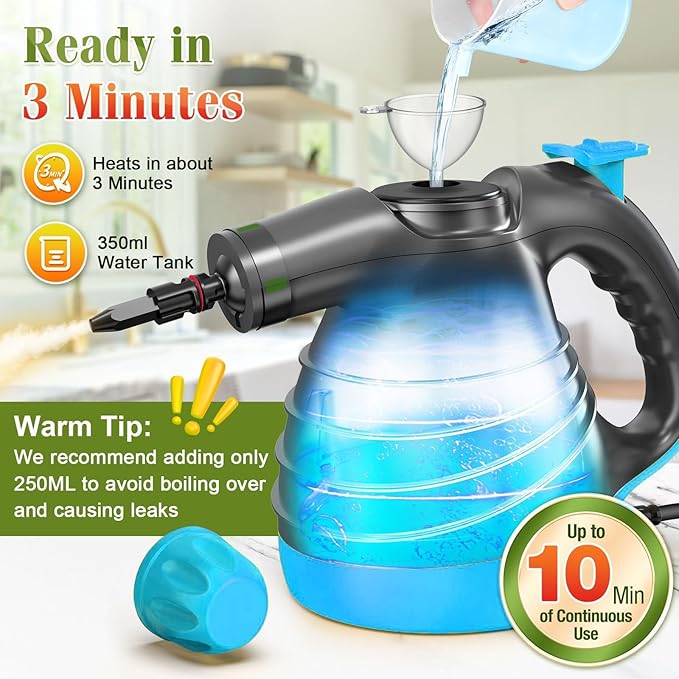 Deep Clean Steam Cleaner Fast Heating Efficient Cleaning Multi-Purpose Handheld Steamer for Cleaning Pressurized Multi-Surface Steam Cleaner for Home Car Upholstery Floor Grout Couch and Grease