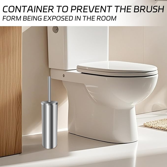 Stainless Steel Toilet Brush with Holder Set for Bathroom Storage and Organization Toilet Bowl Cleaner Brush and Holder (1 Silver)