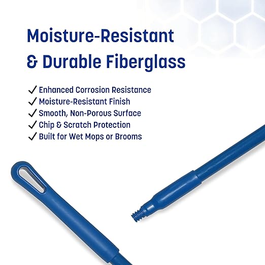 SPARTA 41225EC14 Fiberglass Broom Handle Mop Handle Replacement Handle With Acme Threaded Tip For Commercial Cleaning 48 Inches Blue