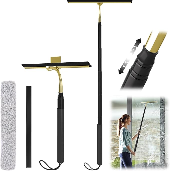 Shower Squeegee with Long Handle 15-51 Telescopic Squeegee for Window Cleaning Window Squeegee for Glass Doors Extendable Window Cleaner Tool for Tile Walls Sliding Door Floor Car Windshield-GD
