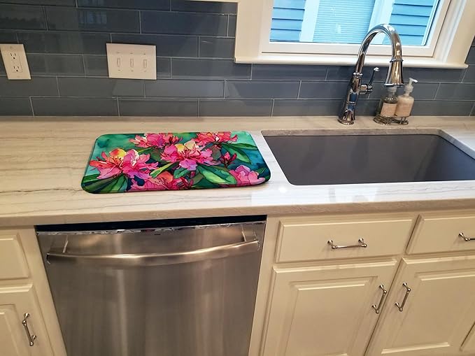 Caroline's Treasures DAC1716DDM West Virginia Rhododendrons in Watercolor Dish Drying Mat Absorbent Dish Drying Mat Pad for Kitchen Counter Dish Drainer Mat for Countertop 14 x 21 Multicolor