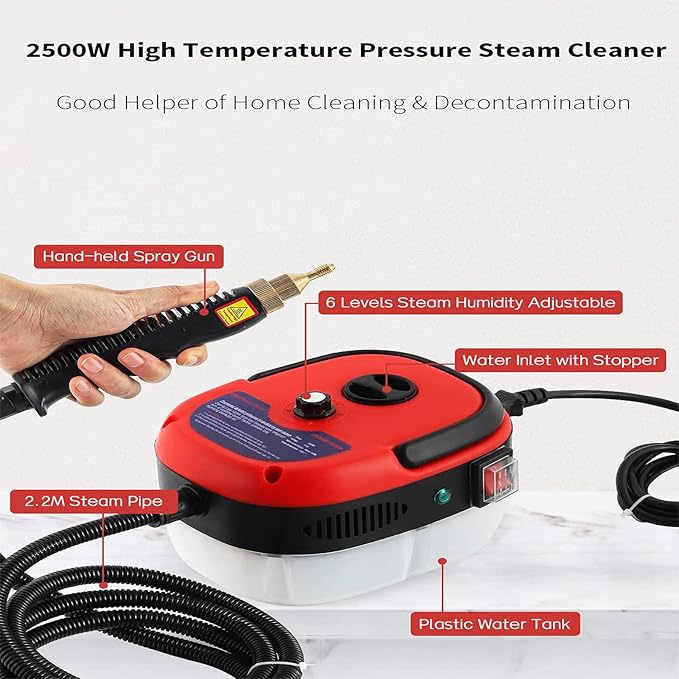 Hand-held Portable Steam Cleaning Machine Automatic Pumping for Kitchen Bathroom Furniture Car Detailing SeatWhite