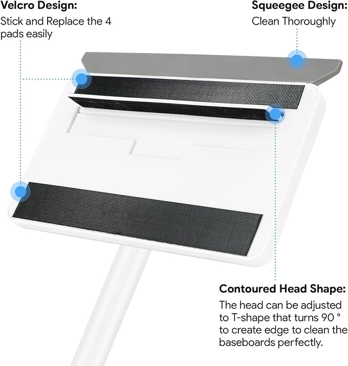 Baseboard Cleaner Tool with Handle DELUX Baseboard Cleaner with Extendable Long Handle 4 Reusable Cleaning Pads Wall Cleaner for Baseboards Cleaning Ceiling Wall Floor Shower Bathroom Kitchen