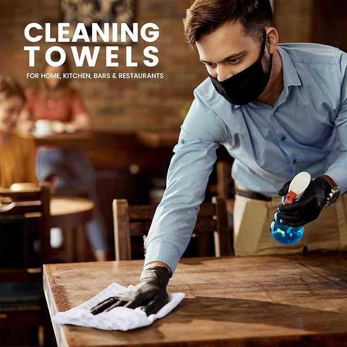 Terry Bar Mop Towels (Pack of 60) – Absorbent and Quick Drying Commercial-Grade Cotton Cleaning Towels Cleaning Rags for Kitchen Bar – Reusable Shop Rags 14”x17” White