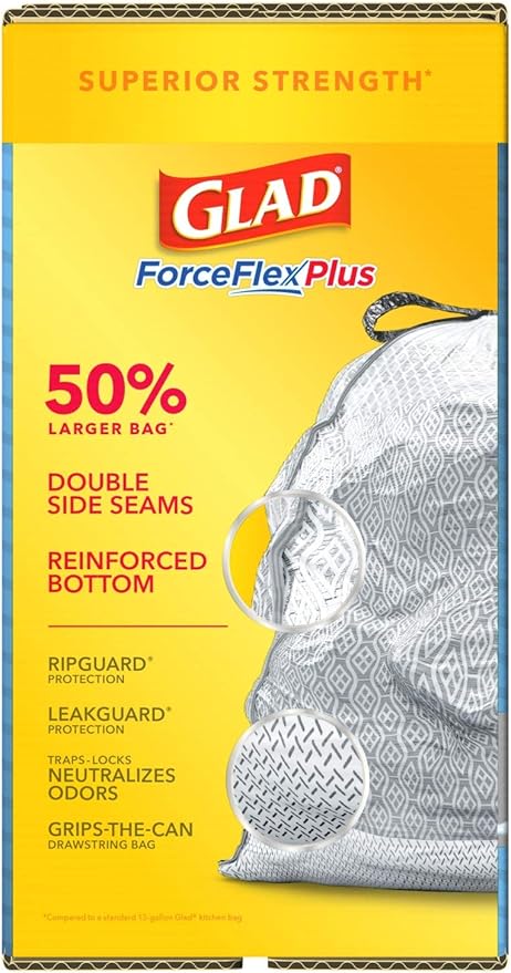 Glad Trash Bags Force Flex Kitchen Pro Drawstring Garbage Bags Fresh Clean 80 Count