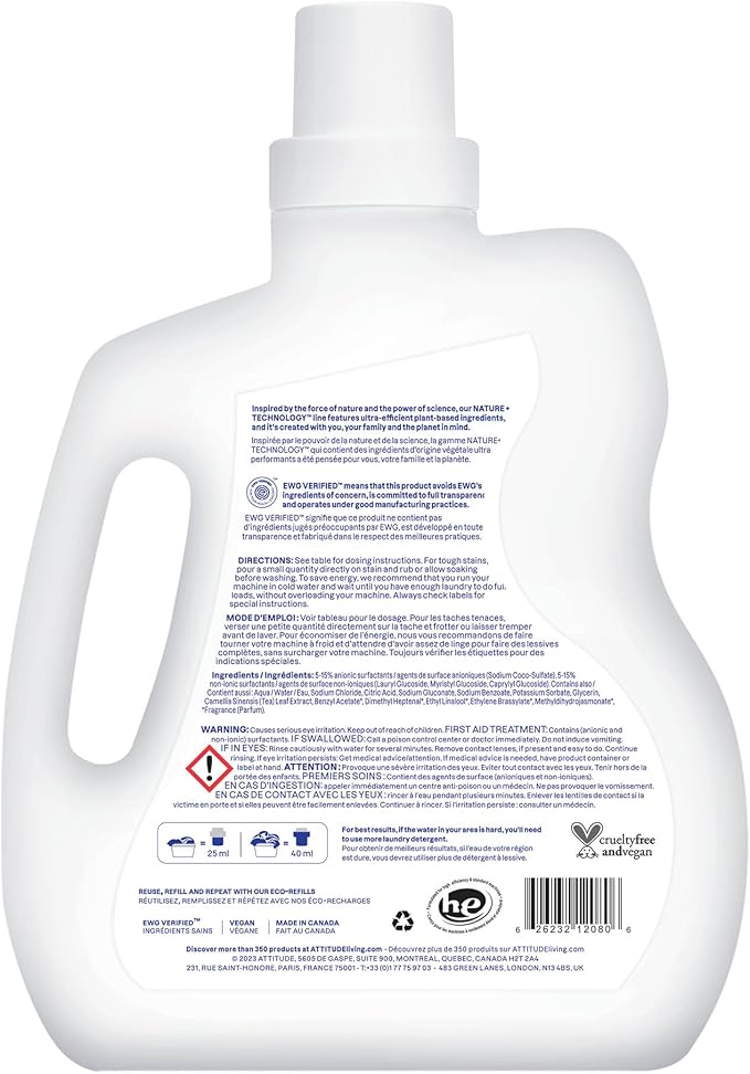ATTITUDE Liquid Laundry DetergentEWG VerifiedHE CompatiblePlant-Based &amp VeganNatural Laundry SoapWildflowers80 Loads67.6 Fl Oz(Pack of 2)