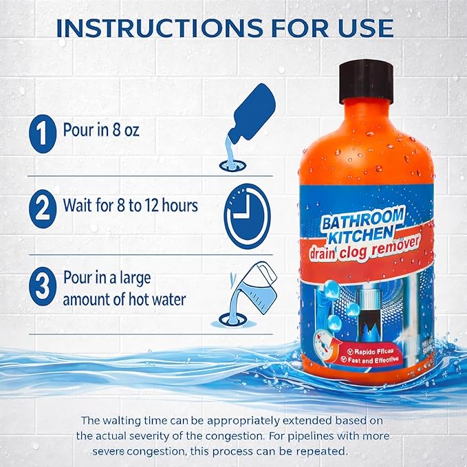 Drain Clog Remover Drain Clog Dissolver Opener-Cleaner Toilet Clog Remover-Professional Strength Liquid Pipe Build Up Remover (2 pcs)