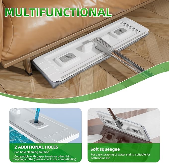 Mop and Bucket Set: 360° Flat Squeeze Mop with Long Handle &amp Wringer Bucket 6 Washable Microfiber Pads for Kitchen Bathroom Wall Cleaning Wet Dry Use Lovely Gift for Women