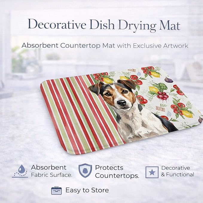 Caroline's Treasures Tricolor Russell Terrier Vegetables Dish Drying Mat Absorbent Dish Drying Mat Pad for Kitchen Counter Dish Drainer Mat for Countertop 14 x 21 Multicolor
