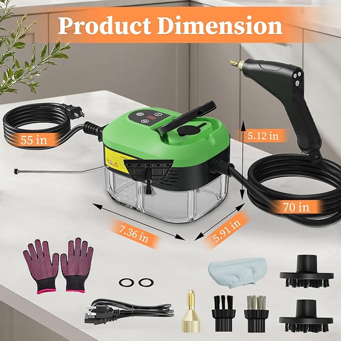 Steam Cleaner Handheld Steam Cleaner for Home Car Furniture Bathroom 2500W High Pressure Steam Cleaner 1.2L Water Capacity 6 Adjustable Speeds 4 Brush Heads Steamer for Cleaning (Green)