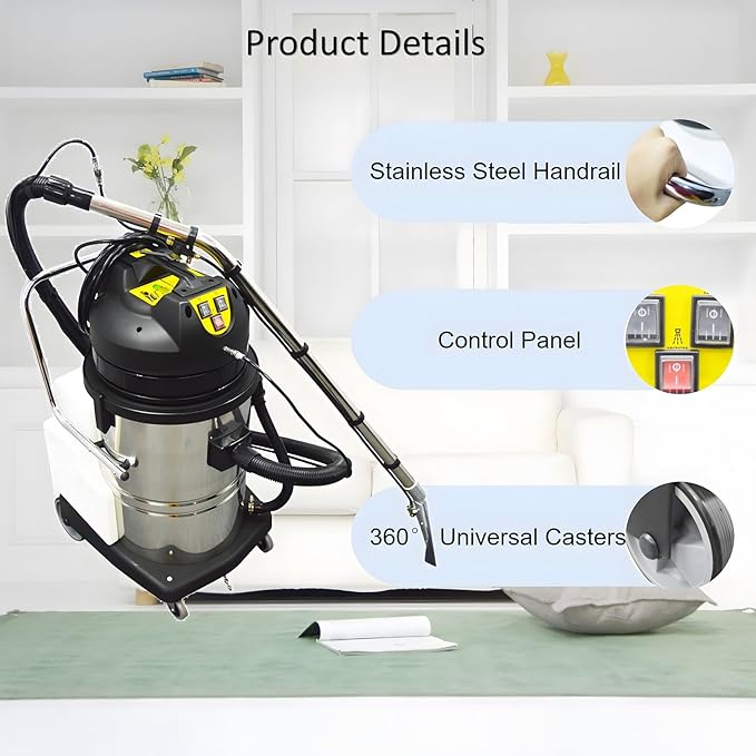 Carpet Extractor Machine 60L 3 in 1 Stainless Steel Hotel Carpet Cleaning Machine 110V 2000W for Corridor Conference Hall and Restaurant