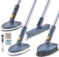 Shower Cleaning Brush4 in 1 Tile Tub Shower Scrubber with 54.7'' Long Handle Stiff Bristles Sponge Brush Grout Brush Microfibe Pads for Bathroom Kitchen Toilet Wall Glass Tub Tile Sink