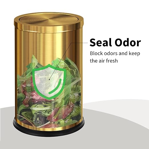 Brushed Gold Bathroom Trash Can with Swing Lid 4.7GallonStainess Steel Garbage Can Trash Bin Wastebaskets for KitchenOfficeBedroom (Gold 4.7 Gallon)