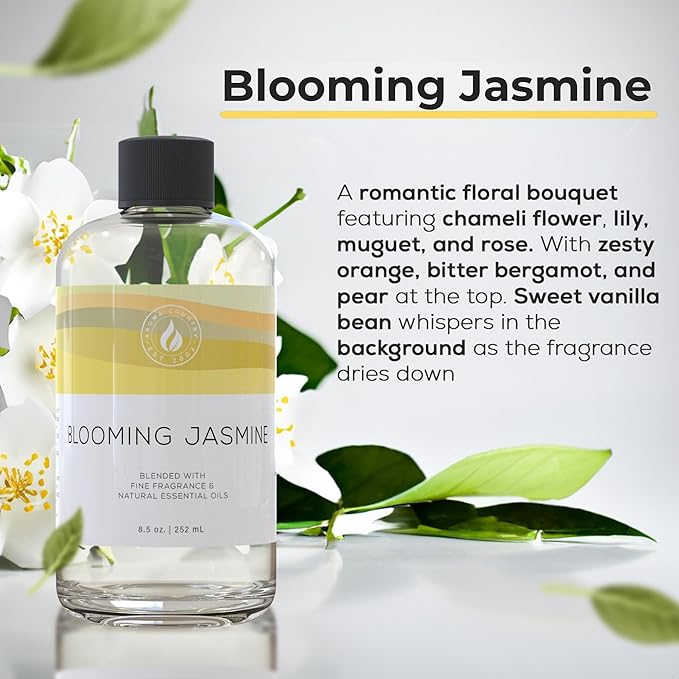 Aroma Country Blooming Jasmine Diffuser Oil - Luxury Essential Oils for Diffuser Refill &amp Air Freshener Room Spray - Long-Lasting &amp Natural Home Fragrance Scented Oil (8.5 Fl. oz)