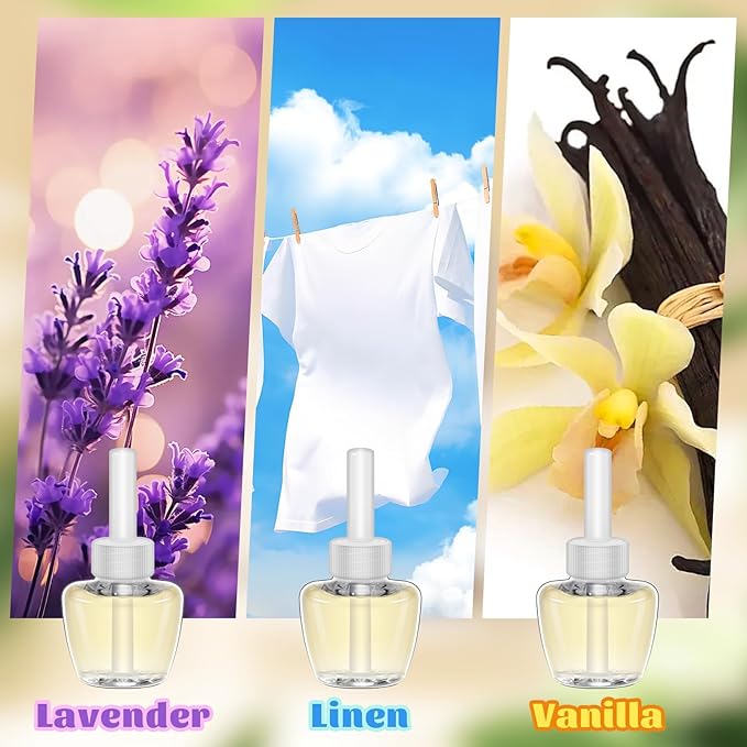 Plug In Air Freshener Refills Linen、Lavender &amp Vanilla Fragrance Blend Plugin Scents for Home &amp Bathroom 12 Pack Plugin Refill for Kitchen Compatible with Air Wick &amp Glade Not Include