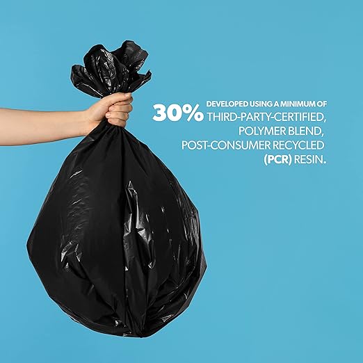 Eco-Blend Max 44 Gallon Can Liner by Heritage Bag Co. (100 Pack) 38x50 1.0mil Black. Made with 30% PCR