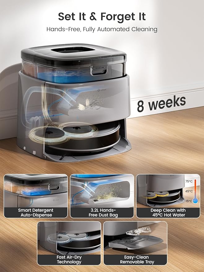 Lefant LiDAR Robot Vacuum and Mop 20000Pa Suction 90-Day Self-Emptying Obstacle Avoidance Auto Mop Washing&ampDrying All-in-One for Pet Hair Carpet 5G WiFi Alexa/APP/iWatch Control M3 Max