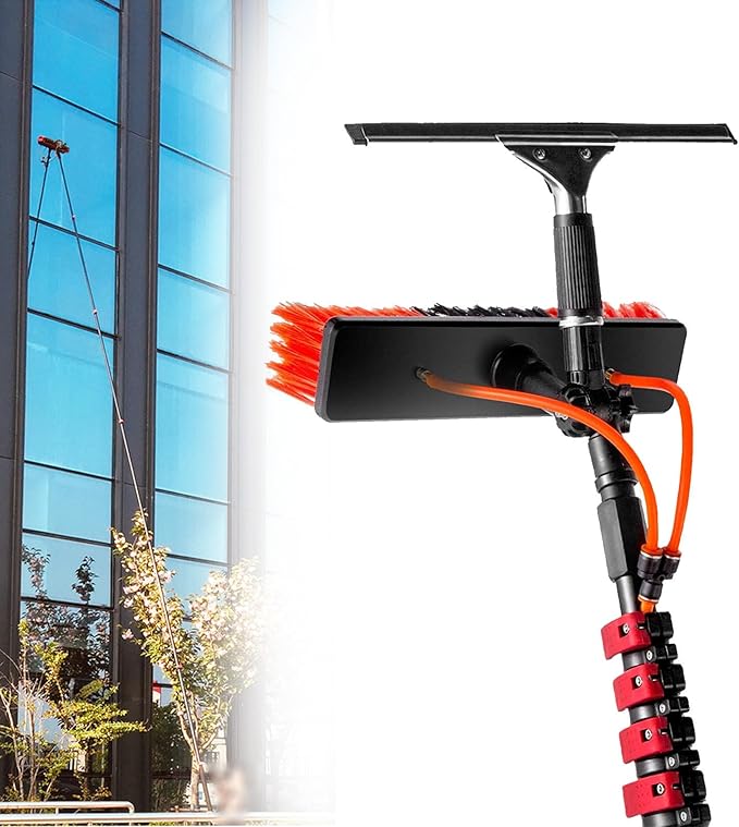 Telescopic Brush Cleaning 3-12M Window Cleaning PoleWindow Cleaner Kit Water/Hose Fed Pole Cleaning Photovoltaic and Solar Panels7M Rod（with Scraper）7.2M/24Ft
