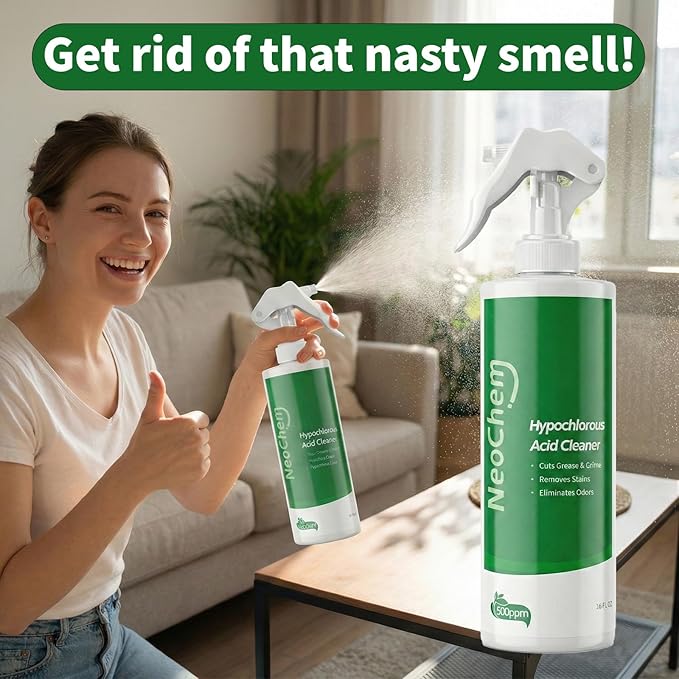 Hypochlorous Acid Spray For Cleaning 500ppm Hypochlorous AcidCuts Grease Removes Stains Eliminates Odors - No Rinse No Harsh Fumes Biodegradable (16oz*2)