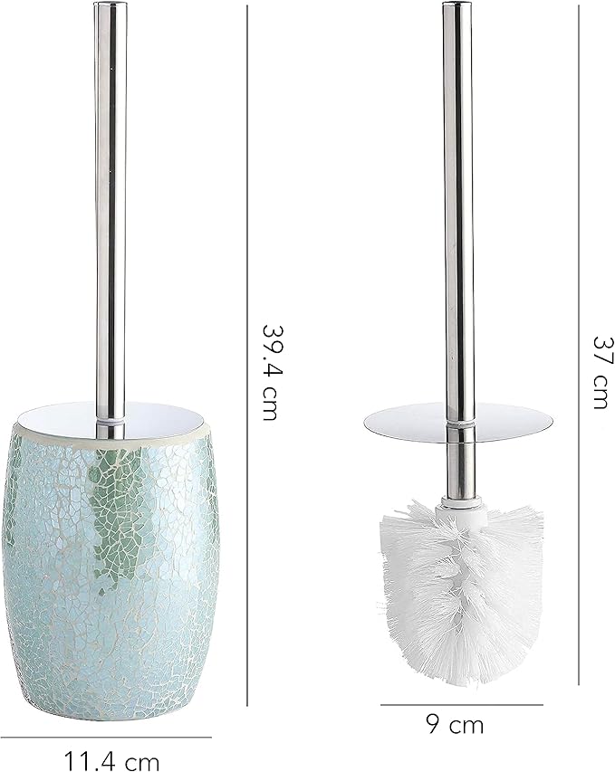 WHOLE HOUSEWARES Modern Toilet Brush Set Turquoise (1 Glass Mosaic Bathroom Accessory)