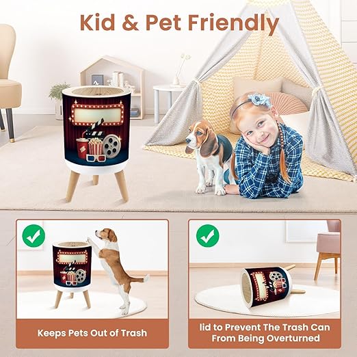 Bathroom Trash Can with Lid Cinema Theater Object red Curtain Showing Electric Frame Garbage Bin Waste Basket for Kitchen Office Bedroom Decoration Diaper Pail 1.8 Gallon