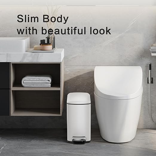 1.6 Gallon Stainless Steel Trash Can with Anti-Fingerprint Finish – 6L Waste Bins with Removable Inner Bucket– Sleek Durable Design for Bathroom BedroomOffice (White)