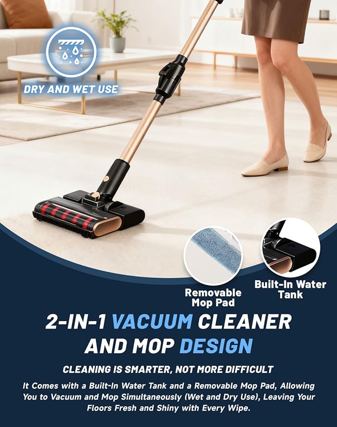 Vacuum Osmo Provacuum – 15000pa Powerful Suction 140° Wide-Green Light Dust Reveal Folding Vacuum Cleaner Anti-Tangle Roller LED Display Vacuum &amp Mop 2-in-1 Whole House Cleaning (White)