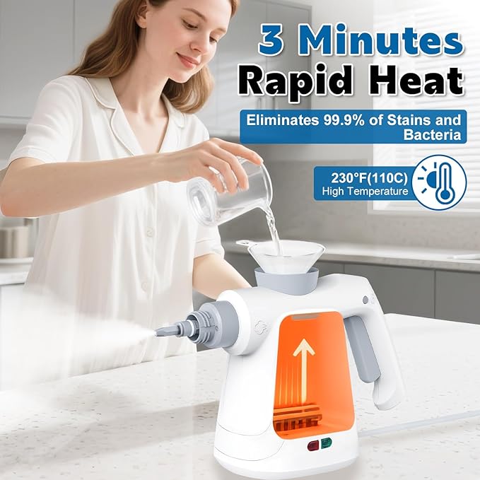Pressurized Handheld Steam Cleaner 400ML 9-in-1 Multipurpose Portable Steamer with Safety Lock Chemical-Free Deep Cleaning for Grout Floors Windows Car Bathroom Kitchen Home