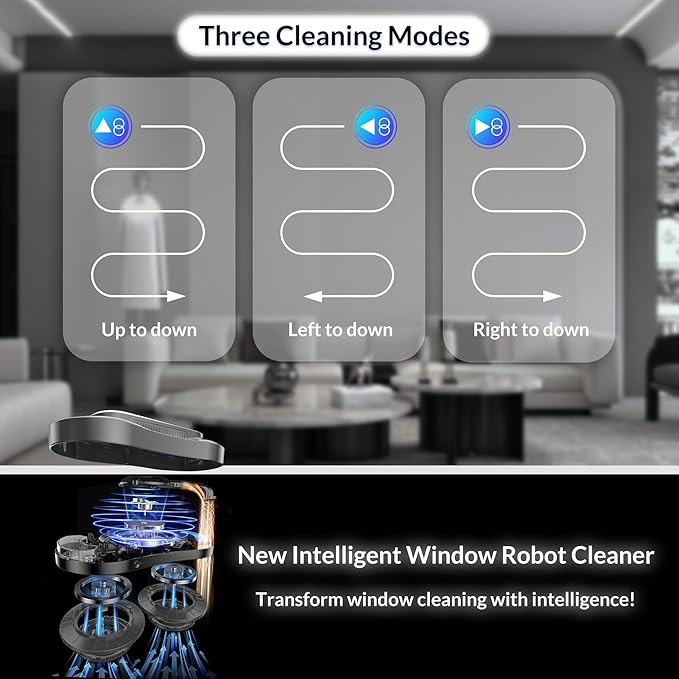 Smart WinbotWindow Cleaning Robot with Dual Water Spray Automatic Window Cleaner Robot for Windows/Tiles/Glass Door3000Pa Suction Power Edge Detection TechnologyAPP&ampRemote Control Washer