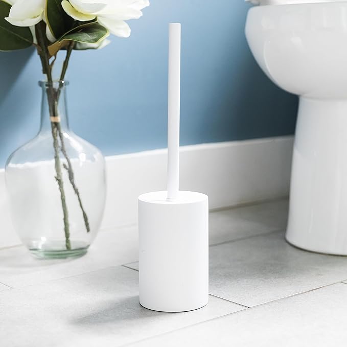 Matte White Toilet Bowl Brush for Bathroom with Holder - Bathroom Cleaner Scrubber with Sleek Design Sturdy and Durable Bristles