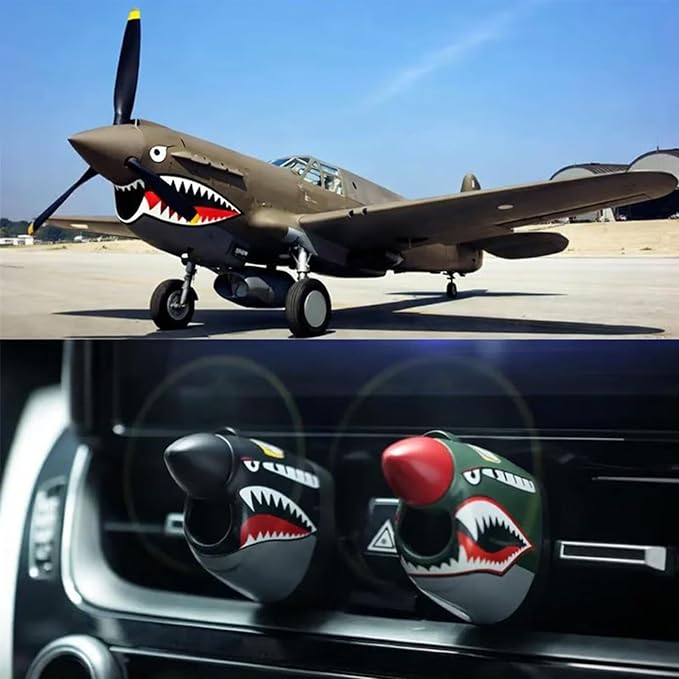 P-40 Warhawk Creative Propeller Car DecorP-40 Warhawk Car Air Freshener Vent ClipLong Lasting Odor Eliminator Shark Nose Style Air Freshener Clip for Most Air Vents Men's Car Accessory (mix)