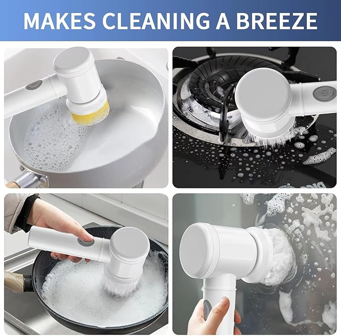 Electric Spin Scrubber - Shower ScrubberBathroom Scrubber Electricfor Cleaning Tub Floor Tile Window Sink Kitchen Cleaning with 6 Electric Cleaning Brush Head (6)