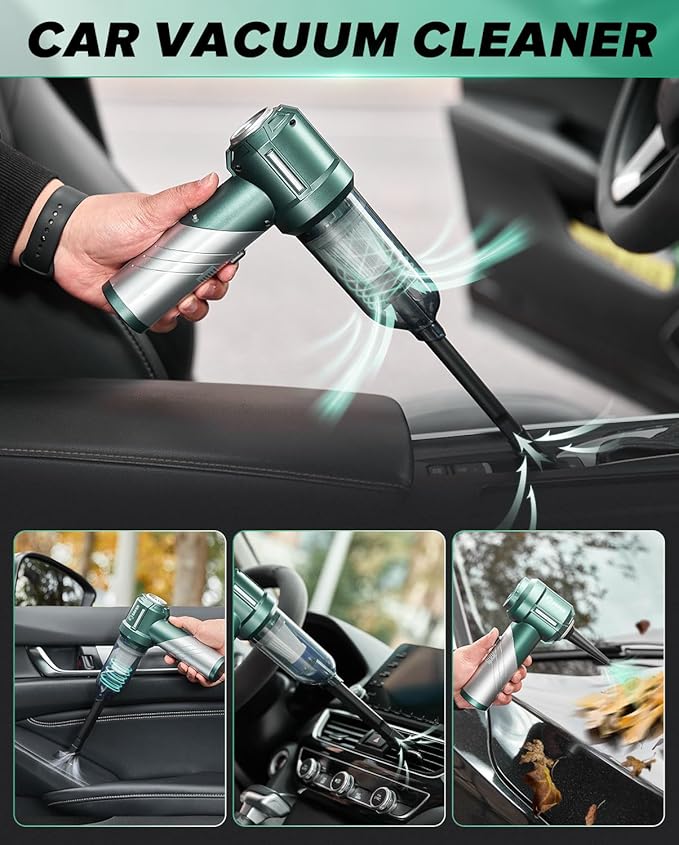 Saker Foldable Handheld Car Vacuum Cleaner Portable Cordless 17000PA High Power Mini Vacuum Cleaner and Air Duster with Brushless Motor for HomeCarsOffice Cleaning HL133 Olive Green