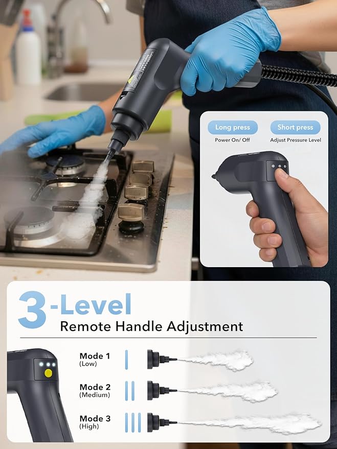 Steam Cleaner 3-Level Adjustable Steamer for Cleaning 15s Heat-Up 1.69 Quarts Tank High Pressure Steamer with 17 pcs Accessories for Kitchen Bathroom Grout Car Grease Floor