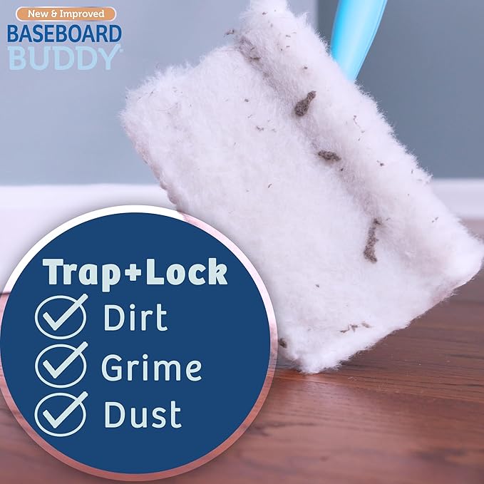Baseboard Buddy 20-Pack Replacement Pads | Reusable Cleaning Pads for Wet &amp Dry Use | Trap Dust Dirt &amp Pet Hair | Mop Pad Refills for Baseboards Trim Molding &amp More