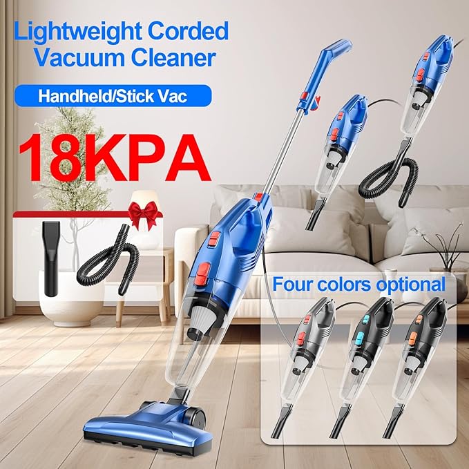 KIKETECH Cord Vacuum Cleaner Powerful Stick Vacuum with 45Mins Runtime 8 in 1 Vacuum Cleaners1.7 L Dust Cup Rechargeable Vacuum Pet for Hair Carpet HardfloorGrey (Blue)