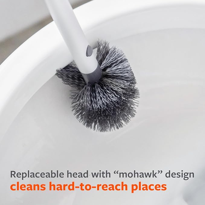 Full Circle Scrub Queen Bathroom Toilet Brush with Ceramic Holder and Instant-Dry Coating for Mold &amp Mildew Prevention More Hygenic Toilet Cleaning Scrubber Replaceable Head White