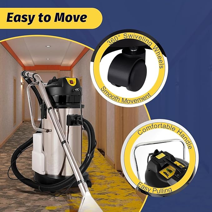 Carpet Cleaner Machine 80L/21.13Gal Carpet Extractor 3 in 1 Carpet Cleaning Wand Floor Cleaning Machine Pet Carpet Cleaner with Mobile Wheels +Long Flat/Dry/Water Vacuum Head+Round Brush